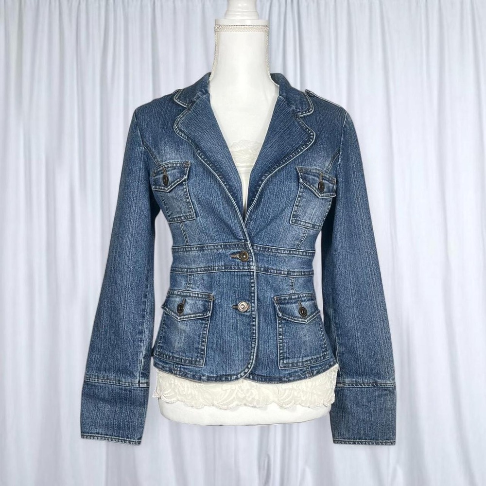 Jane Norman Denim Structured Blazer Jacket Y2K 2000s
